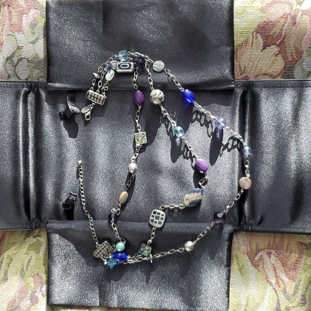 Blues, purples and silver 2 strand necklace